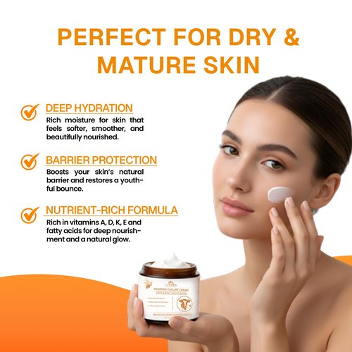 LUWORA Grass-Fed Beef Tallow Cream and Skin Cover Patches (72 Pcs) – Organic Moisturizing Tallow Balm for Face & Body, Whipped Tallow and Honey Balm Moisturizer, Anti Aging Skin Cream