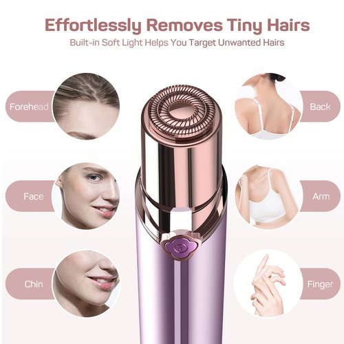 Facial Hair Removal for Women – Painless Facial Hair Remover & Hair Removal Device for Lips, Chin & Peach Fuzz, As Seen on TV, Rechargeable with 2 Replacement Heads & LED Light