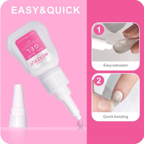 MEKERUI Nail Glue Gel 2 Pack – Super Strong Press On Nail Glue, Air Dry in 7 Seconds, No UV Lamp Needed, Thick Gel Formula for Long-Lasting False & Press-On Nails
