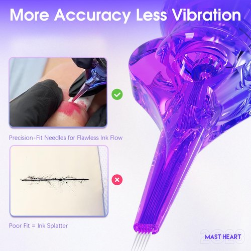 Mast Heart Tattoo Needles Cartridges 20Pcs Disposable Round Liner 1201RL Long Tips for Precision & Style