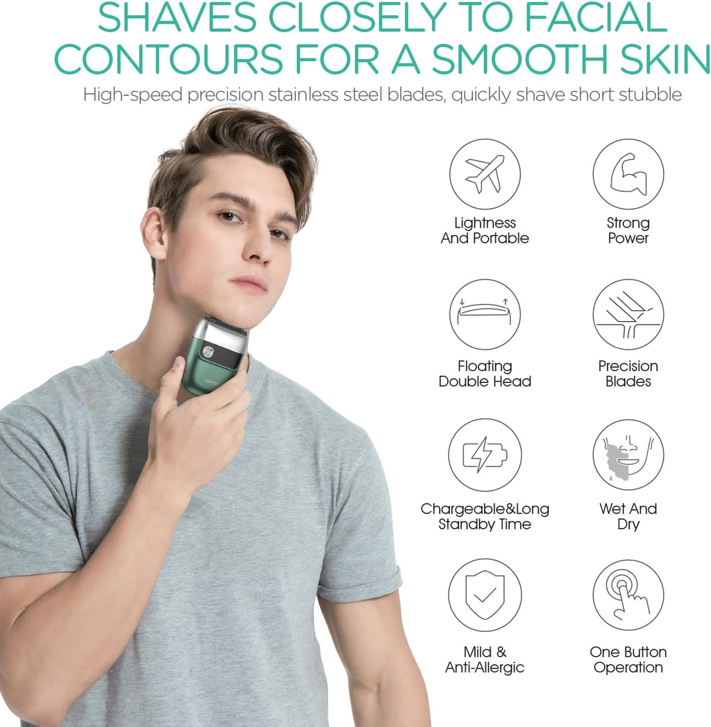 VOYOR Foil Shaver - 2 in 1 Portable Electric Razor for Men | Rechargeable & Washable ER300 (Green)