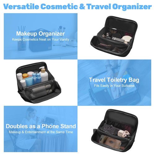 Lermende Travel Toiletry Bag for Men: Makeup Bag Toiletry Bag, Wide-open Pouch Purse Travel Essentials Toiletries Accessories Brushes (Black)