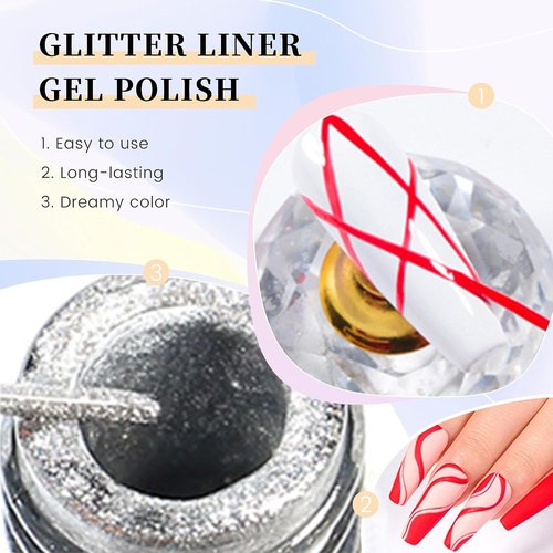 AIJIMEI 12 Colors Glitter Liner Polish Kit GlitterGelLiner Art for DIY ProfessionLiner Art PolishLinerGel Nail GluePolish