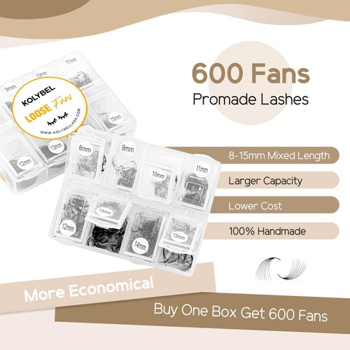 Premade Lash Fans 600 Fans 10D Handmade Premade Fans Lash Extensions 0.07mm Thickness 8-15mm D Curl Premade Fans Eyelash Extension Middle Stem Promade Lashes Fans (600Fans-10D-0.07D,8-15mm)