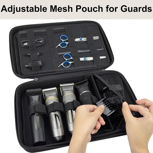 Neehows Barber Bag Hard Travel Barber Case for Hair Clippers with Adjustable Shoulder Strap, Large Barber Carrying Case Clipper Storage Organizer Bag for Hair Cutting Supplies -Black
