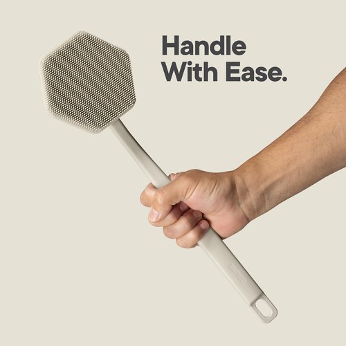 TOOLETRIES Silicone Back Scrubber - Exfoliating Shower Brush, Back Washer for Men, Durable Back Brush with Long Handle - Long Lasting Bath & Shower Accessories - Sand
