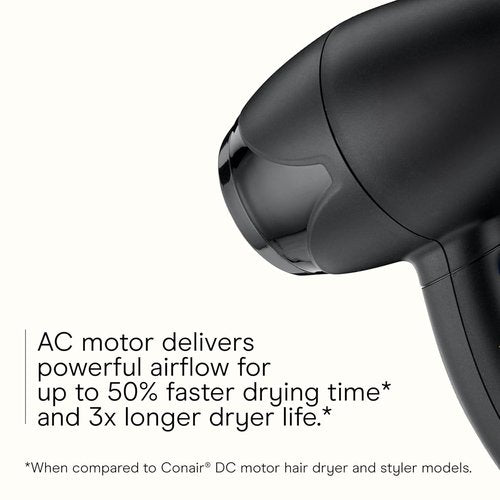 INFINITI PRO CONAIR Travel Hair Dryer - 1600W Compact Blow Dryer with Concentrator | Lightweight & Fast Drying, Black