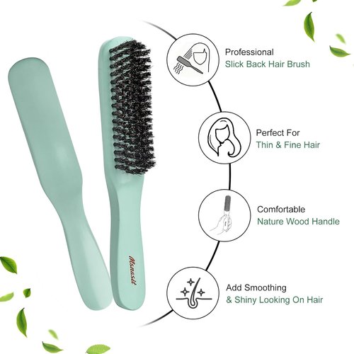 Skiennix Professional Edge Control Brush - Boar Bristle Hairbrush for Smoothing Frizz & Flyaways | Green