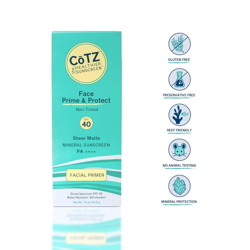 COTZ Face Prime & Protect Mineral Sunscreen - Broad Spectrum SPF 40 | Non-Tinted Facial Primer 1.5 oz