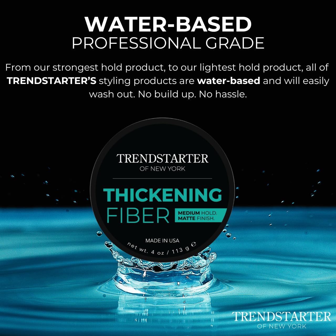 TRENDSTARTER Thickening Fiber Pomade - Medium Hold, Matte Finish - 4oz Water-Based Styling Clay