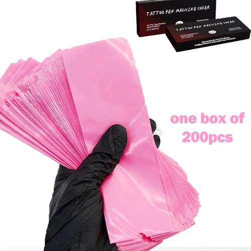 Large Tattoo Machine Covers with Grip Wraps, Urknall 200pcs Pink Tattoo Pen Covers and 4pcs Tattoo Grip Tattoo Pen Covers Grip Covers Tattoo Pen Sleeves Combination Pink Tattoo Supplies