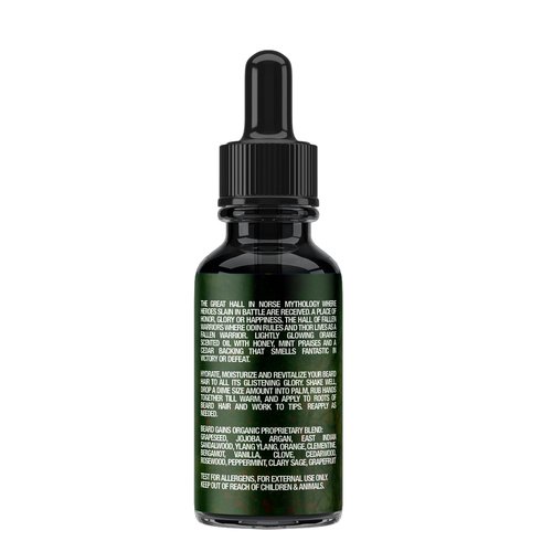 Beard Gains Beard Oil for Men - Organic Beard Growth Oil, Moisturizer & Conditioner, Softens & Strengthens Facial Hair, Reduces Itch, Promotes Healthy Beard (1oz, Valhalla)