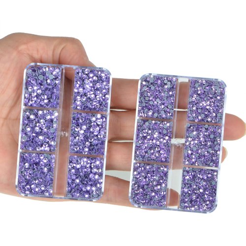 QOGIR 10000 Pieces 5 Mixed Size Violet Hotfix Rhinestones for Crafts Clothes Nail Art with Tweezers and Picking Rhinestones Pencil