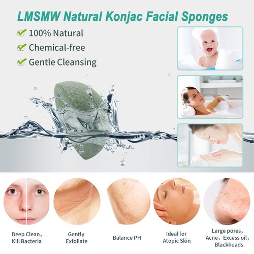 Organic Konjac Cleansing Facial Sponges Set - Gentle Exfoliating Konjac Sponge Scrubbers for Face Body Washing with Activated Charcoal, Natural Skincare Tools for Oily Dry Combination Sensitive Skin