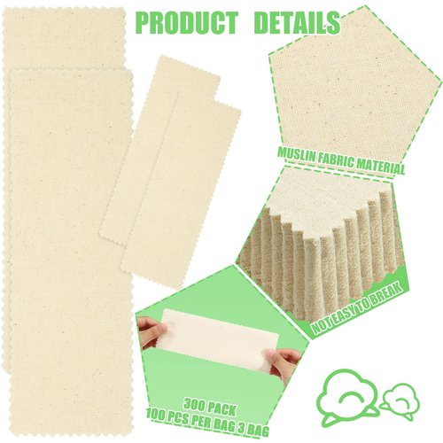 Loopeer 300 Pcs Natural Muslin Epilating Face Wax Strips Hair Removal Eyebrow Precut Body Facial Cotton Wax Cloth Strip for Women Men (Mixed Size)