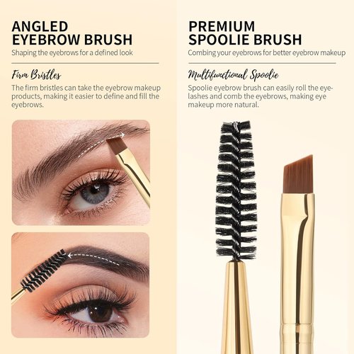 Docolor Eyebrow Brush Duo - Professional Angled Brush & Spoolie for Perfectly Shaped Brows | White