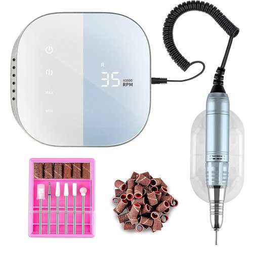 Madenia Professional Nail Drill Machine - 35,000 RPM Electric Efile Kit for Salon & Home Use | Compact Blue Design