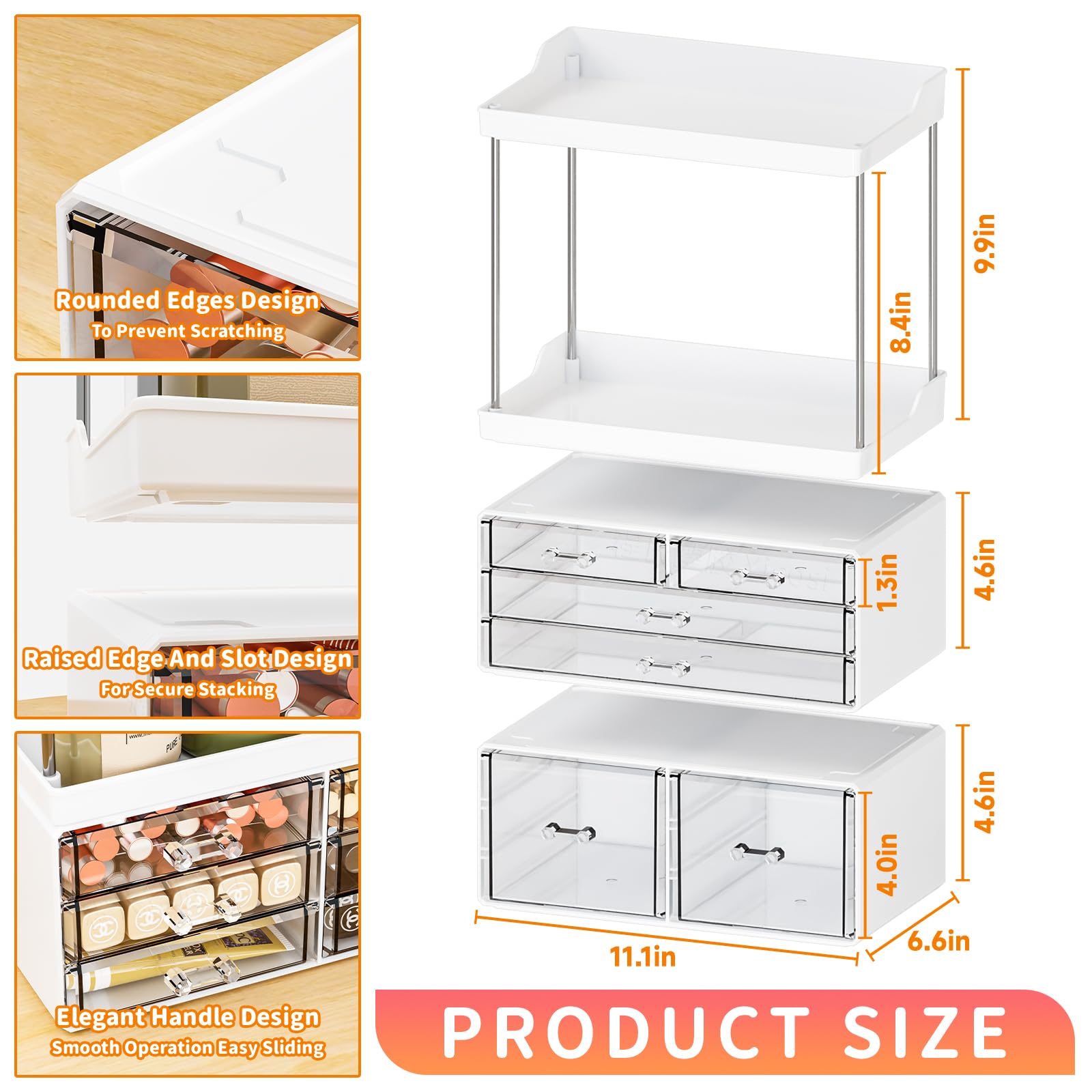 Yieach Bathroom Counter Organizers and Storage,White Acrylic Makeup Organizers with Drawers for Vanity,Bedroom,Plastic Skincare Organizer for Dresser Top Beauty,Cosmetic,Lotion and Perfume Organizer