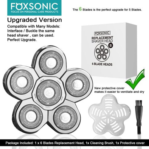 Skiennix Men's Electric Shaver Replacement Heads - 6 Blades for Smooth Shaving Experience