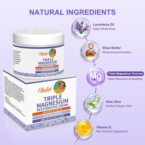 OLACLUK Magnesium Lotion for Sleep - Nighttime Magnesium Butter Cream for Feet & Leg, Topical Sweet Sleep Body Butter - Relaxing, Soothing for Kids & Adults (4 oz, Lavender)