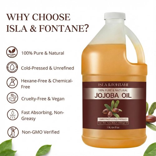 ISLA & FONTANE Jojoba Oil Set – 64 Fl Oz (1.9L) | 100% Pure & Natural | Golden, Unrefined, Cold Pressed | Hexane-Free Carrier Oil for Skin, Hair, Face, Nails & Body