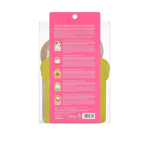 TONYMOLY x Squishmallows Head to Toe Mask Set - 5-Piece Hydrating & Soothing Holiday Gift Set | Brightening Face & Body Masks