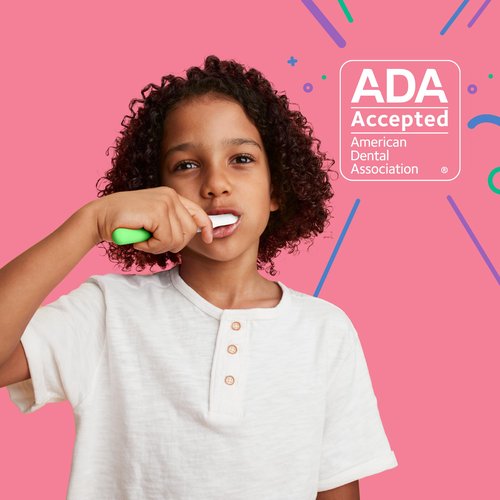 Quip Sonic Toothbrush for Kids with Timer - Includes Extra Brush Head and Travel Cover Mount - Electric, Soft Bristle Refill Head, Plastic Handle, 3 Month Battery Life, Glow in The Dark Green