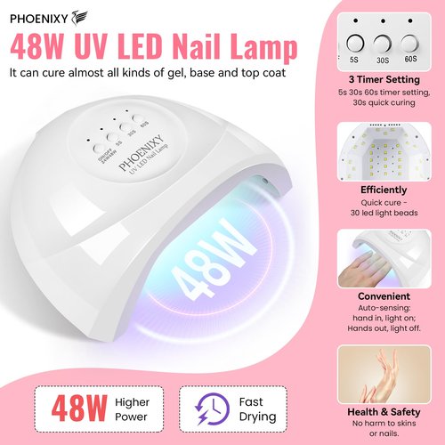 phoenixy 71 Pcs Gel Nail Polish Kit with U V Light, 60 Pcs Gel Nail Kit for Beginners with Everything 5 Pcs Base Top Coat Manicure Starter Nail Polish Set Valentine Gifts for Women