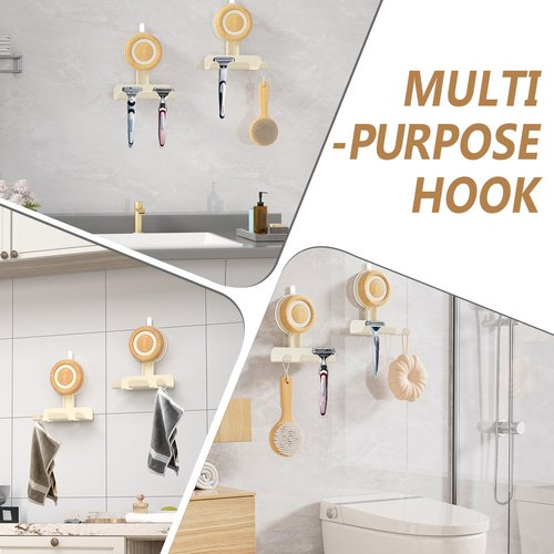 Cinola Razor Holder for Shower 2 Pack, Suction Cup Shaver Holder for Wall, Removable&Reusable Suction Cup Hooks for Bathroom, Damage-Free Suction Shower Hooks, Wall Mounted Razor Stand, Beige