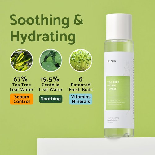 IUNIK Centella Calming Gel Cream & Tea Tree Relief Toner Vegan Moisturizing Hydrating Skincare for Sensitive Oily Acne-prone Skin Breakout Blemish Redness Care Korean Skincare