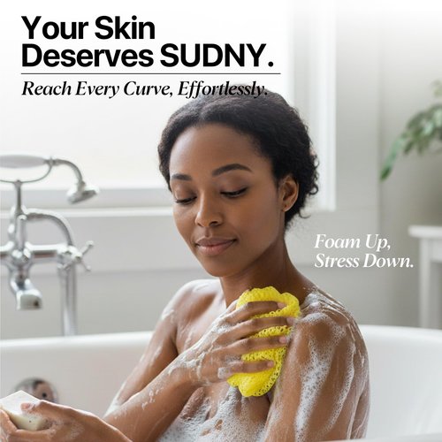 SUDNY Authentic African Net Sponge - 2 Pieces African Exfoliating Body Scrubber Bath Sponge - Daily Use & Quick-Dry Mesh for Smooth Skin - Real African Body Care Bathing Accessories | Pink $ Orange