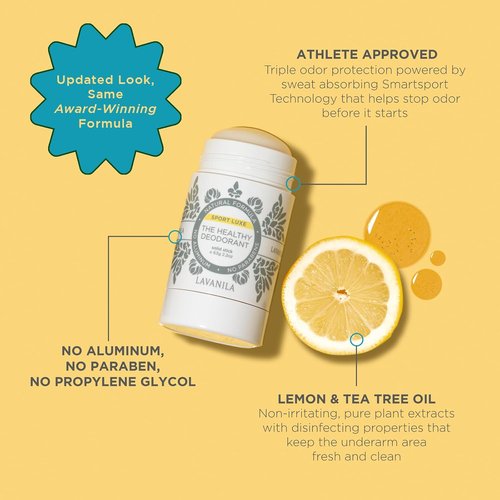 Lavanila Sport Luxe Deodorant - Aluminum-Free, Triple Odor Protection, Fresh Scent | 2oz Solid Stick for All