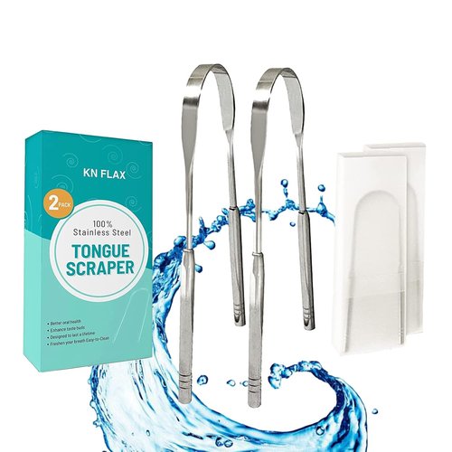 KN FLAX Tongue Scraper - Medical Grade Metal Tongue Cleaner for Bad Breath | 100% BPA Free, Easy to Use