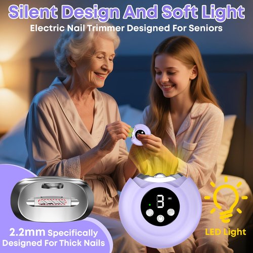 3-in-1 Electric Nail Clipper for Adults & Seniors, 3 Speeds Automatic Nail Clipper & Trimmer with LED Light 360° Rotating Fingernail Clipper with Polisher Rechargeable Electric Nail File