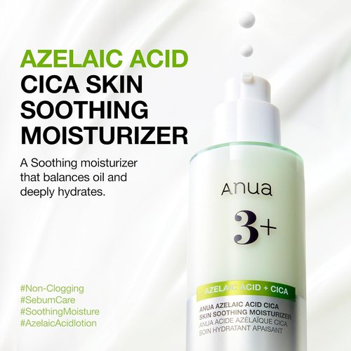 ANUA Azelaic Acid CICA Moisturizer - Lightweight Redness Relief for Acne Prone Skin | Fragrance Free, 3.38 fl oz