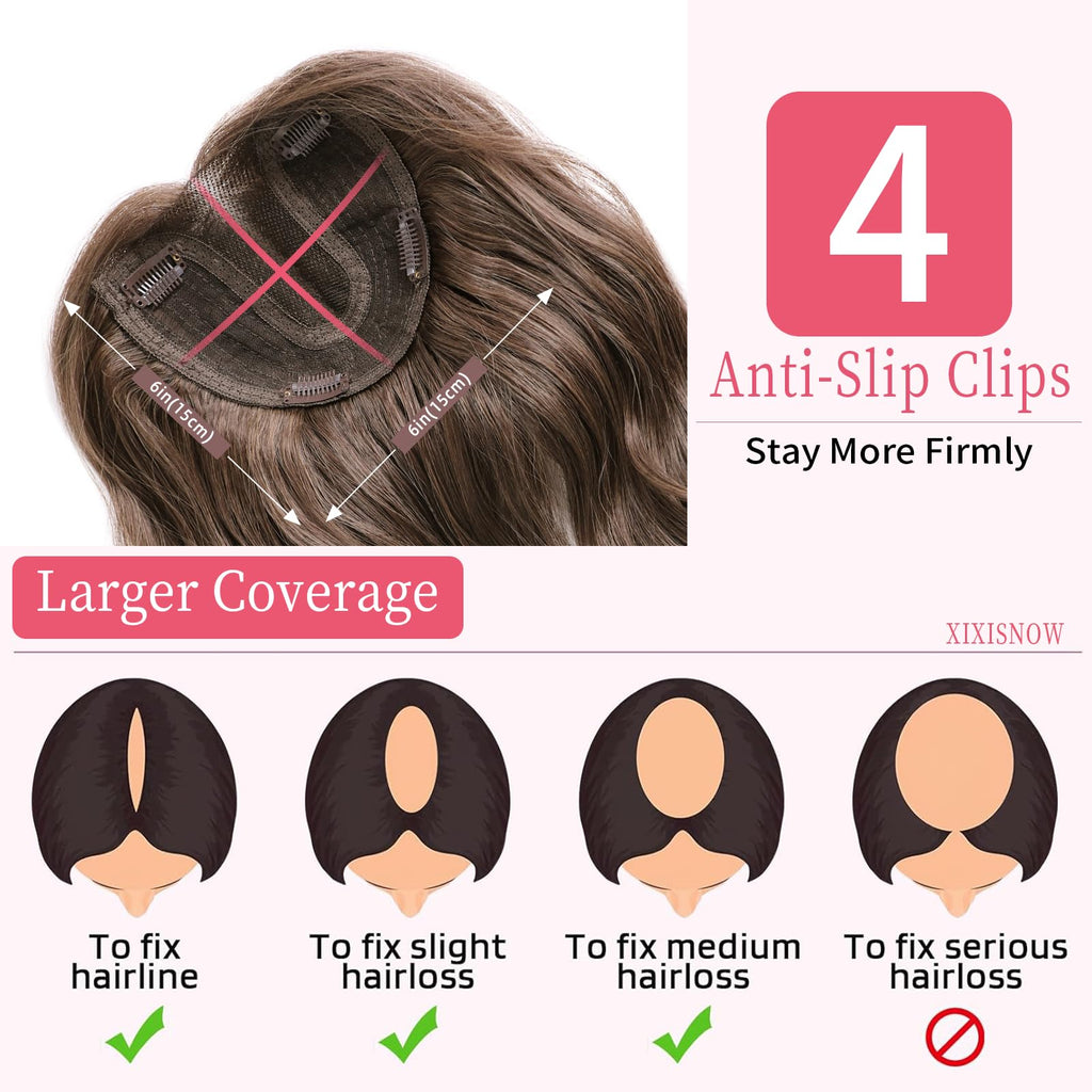 XIXISNOW Hair Toppers for Women Thinning Hairs 24 Inch Long Layered Topper Curly Synthetic Wiglets Pieces Hand-Tied Hairline Synthetic Clip on Hair Topper for Women Dark Brown Mix Golden Brown