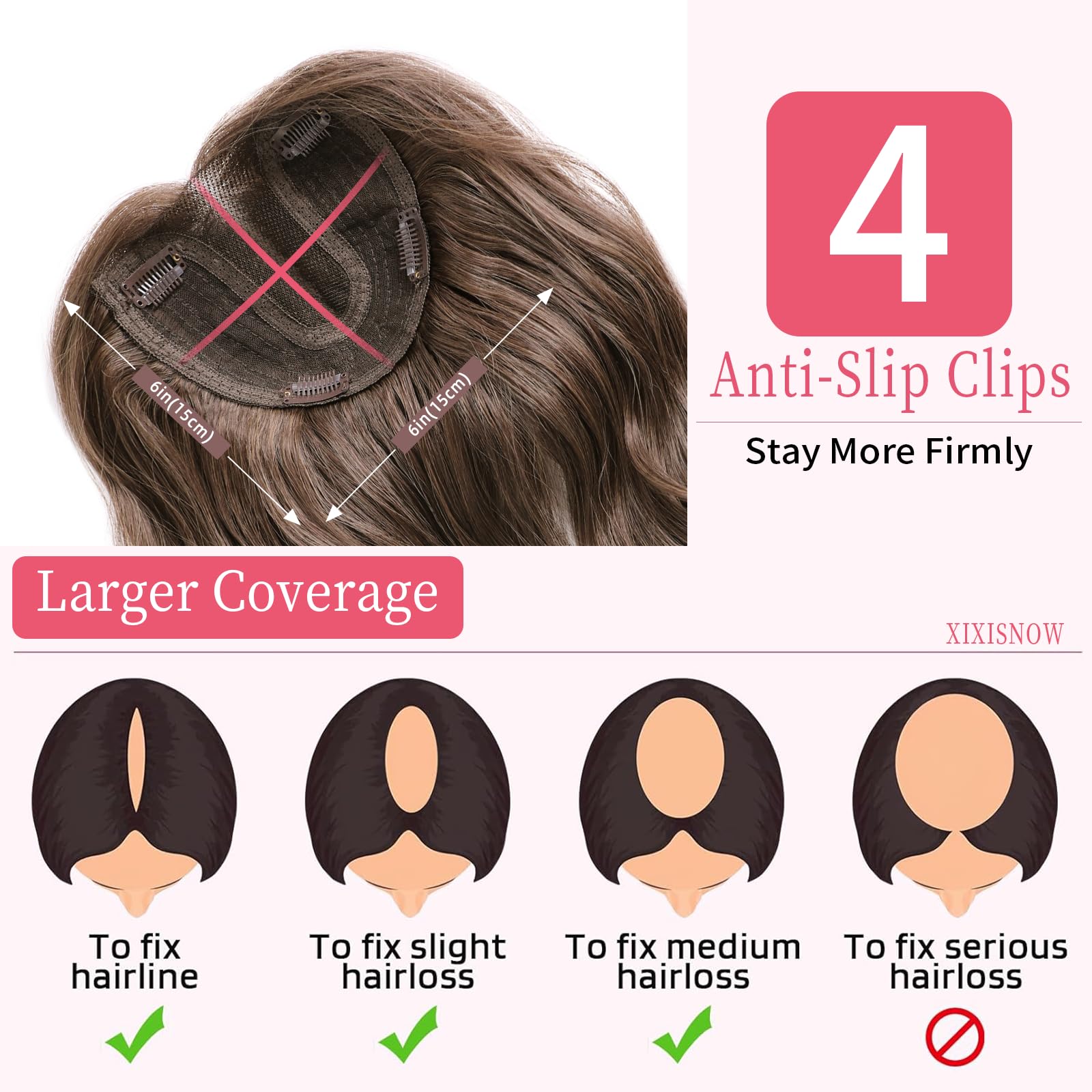 XIXISNOW Hair Toppers for Women Thinning Hairs 24 Inch Long Layered Topper Curly Synthetic Wiglets Pieces Hand-Tied Hairline Synthetic Clip on Hair Topper for Women Dark Brown Mix Golden Brown