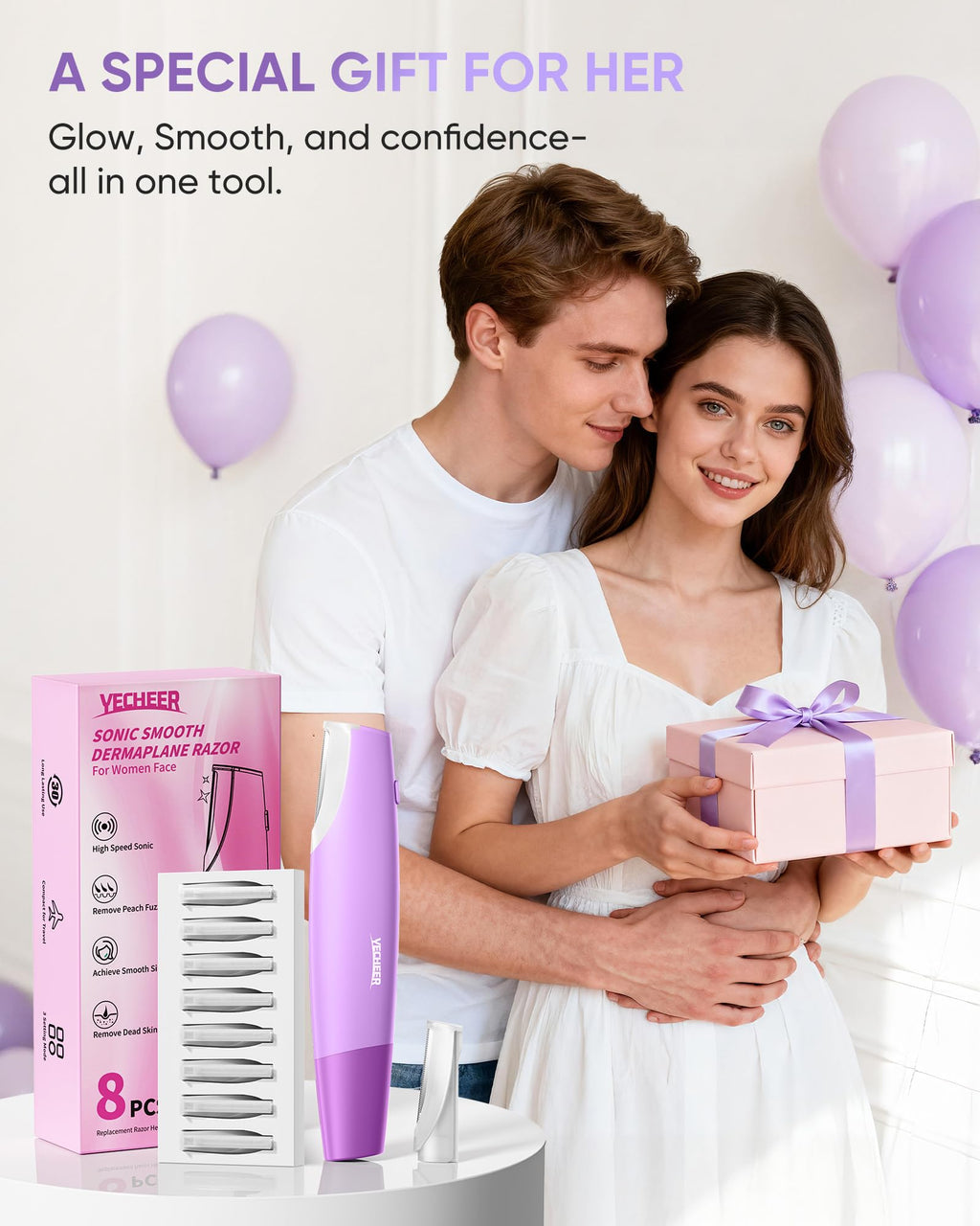 Yecheer Dermaplane Razor for Women face: Sonic Dermaplaning Tool for Smooth & Flawless Skin