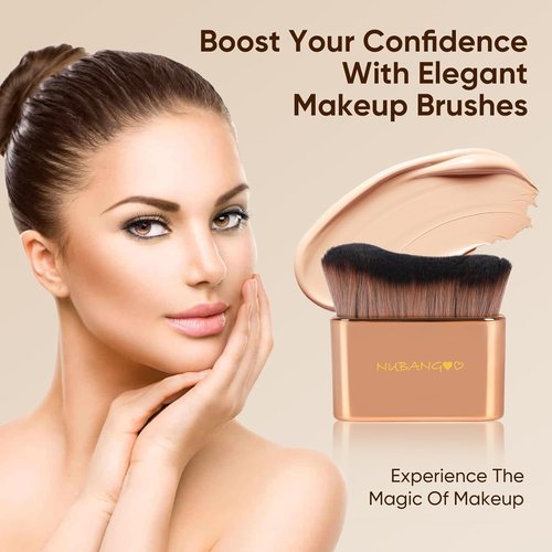 Skiennix Professional Kabuki Foundation Brush - Versatile Makeup Tool for Cream, Powder & Self-Tanning | Pink Gold