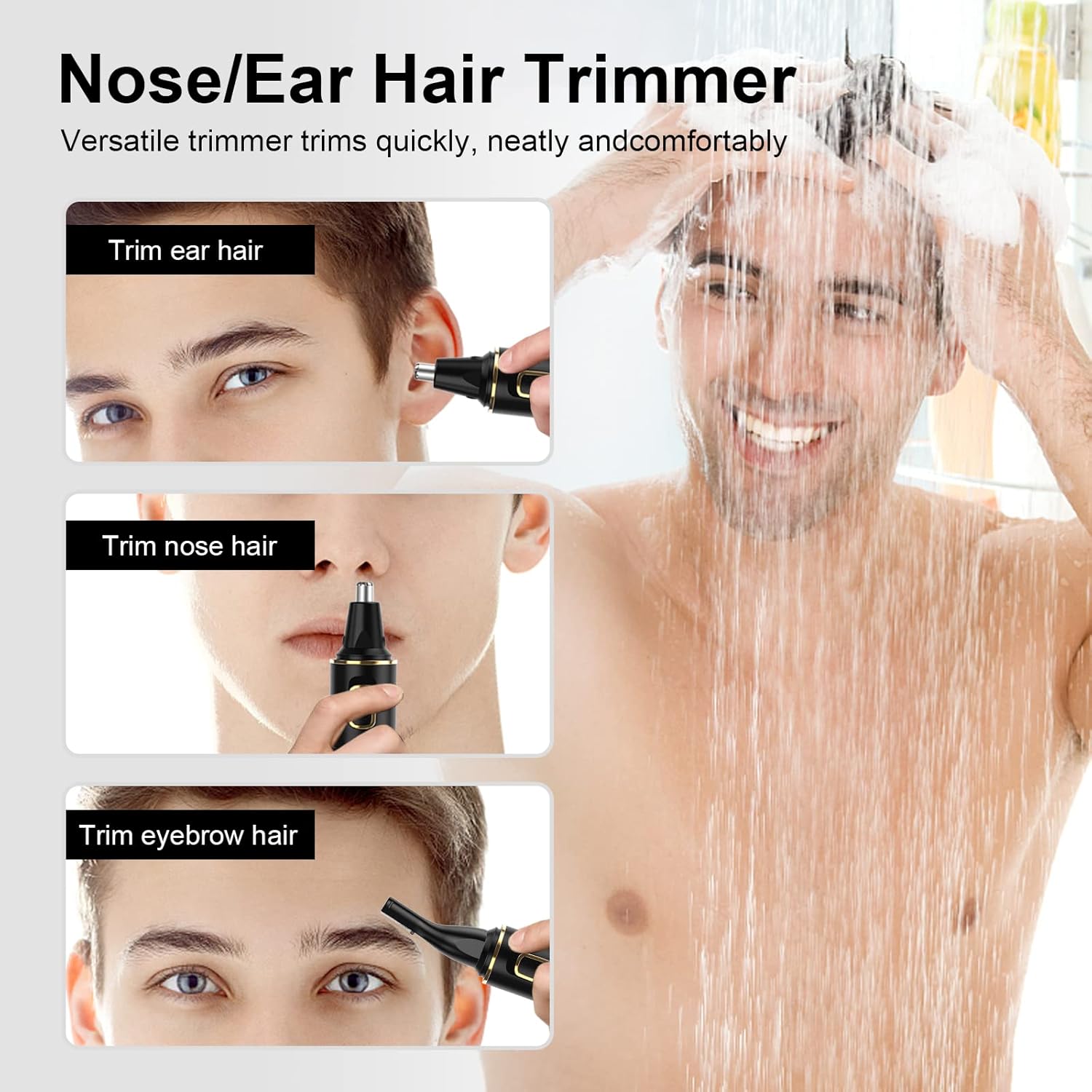 XOOMRSCP Nose Hair Trimmer - Rechargeable 2-in-1 Painless Ear & Nose Hair Removal | IPX7 Waterproof, Dual Edge Blades (Black)