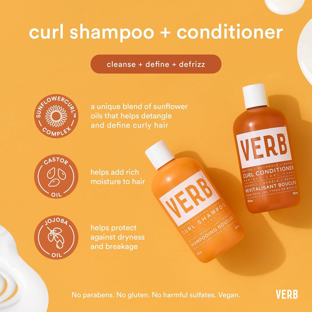 VERB Curl Shampoo & Conditioner Duo - Smooth, Frizz Control & Definition - Vegan, Paraben-Free, Sulfate-Free