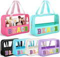 Hillban Clear Beach Makeup Bags - 6 Pcs Waterproof Travel Toiletry Set with Handle | Large PVC Nylon for Summer
