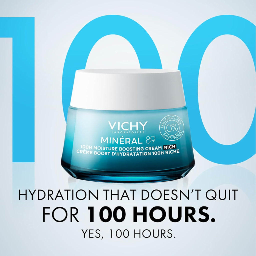 Vichy Mineral 89 Face Moisturizer - Fragrance-Free Hydrating Cream with Hyaluronic Acid | For All Skin Types