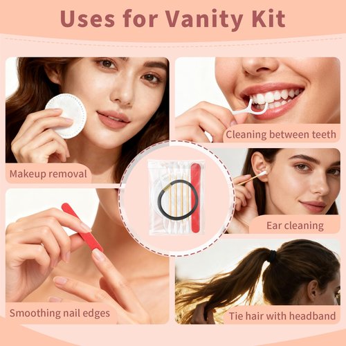 Bulk Hotel Vanity Kit Individually Wrapped Vanity Kit Travel,Hotel Hospitality Supplies,Hygiene Products Include Disposable Cotton Pads,Cotton Swabs,Hair Tie,Nail File,Dental Floss（50）