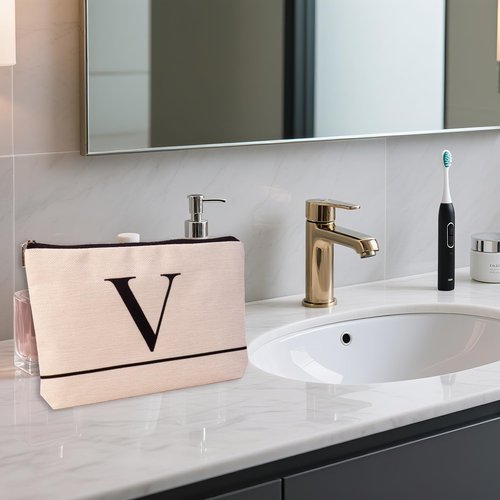 HDYHDY Letter A-Z Initial Personalized Makeup Bags, Birthday Gifts for Women, Monogrammed Gifts for Women Mom Sister Best Friend Bride Bridesmaid, Mothers Day, Christmas, Small Travel Cosmetic Bag (V)