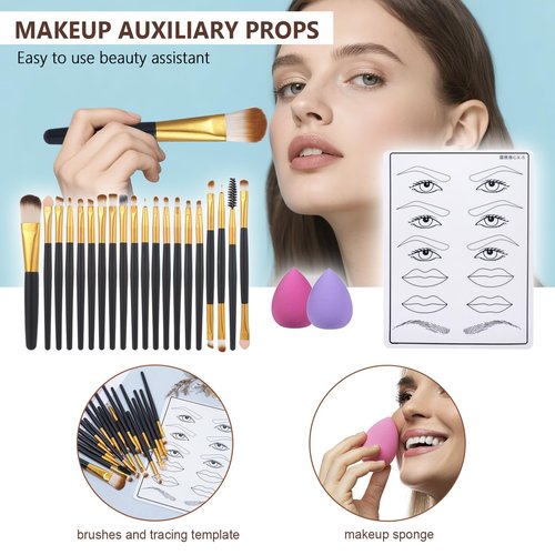 Makeup Set for Women Full Kit Includes, eyeshadow、 liquidfoundation,Loose powder,Eyebrow pencil,Lipstick Eye Pencil Makeup BrushesMakeup practice board 4-color lip gloss set