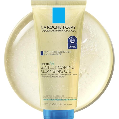 La Roche-Posay Lipikar AP+ Gentle Foaming Cleansing Oil - Hydrating Face & Body Cleanser with Niacinamide, Fragrance-Free