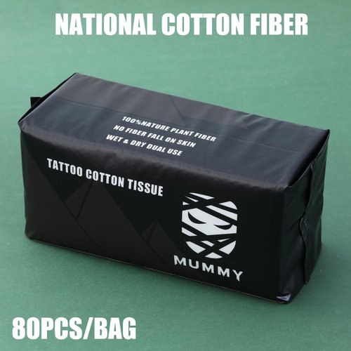 Mummy 100% Cotton Tattoo Tissue for During Tattooing & Tattoo After Care,Disposable Tattoo Washing Face Makeup Wipe Towel Tissue 80pcs,Wet and Dry Use, Strong Water Absorption