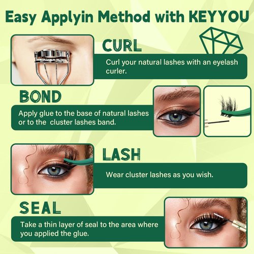 KEYYOU Lash Clusters 3D Effect Volume Eyelash Clusters Flaunt Style 144PCS D Curl Flora Wispy Look LengthLock 8–18mm Mix Ultra-Thin Black Band (PuffSilk V3D01)