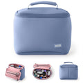 KUSSHI Neoprene Train Case Makeup Bag - Washable Makeup Travel Bag & Vanity Case for Stress Free Travel (Small, Pearl Blue/Sand Pink)